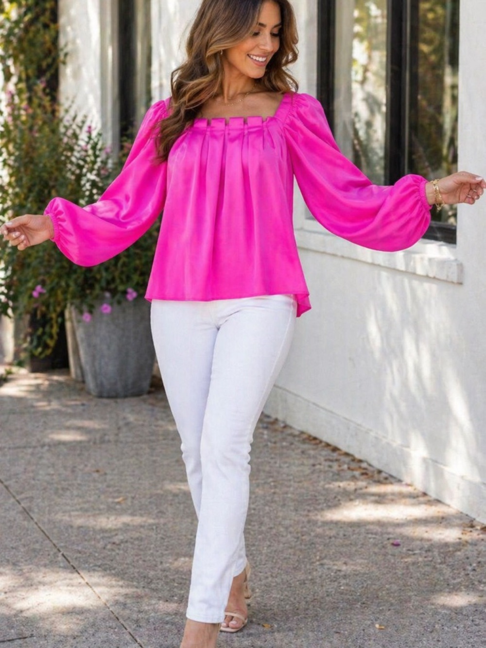 Hot Pink CROSBY by Mollie Burch Off Shoulder Blouse Flowing Top Summer Chic - Picture 2 of 8